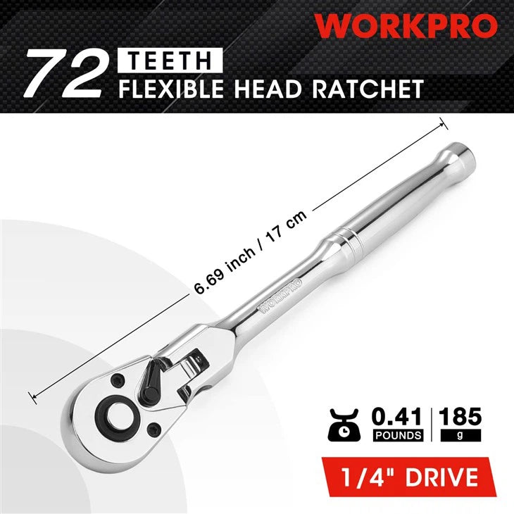 WORKPRO 1/4" DR FLEX HEAD RATCHET