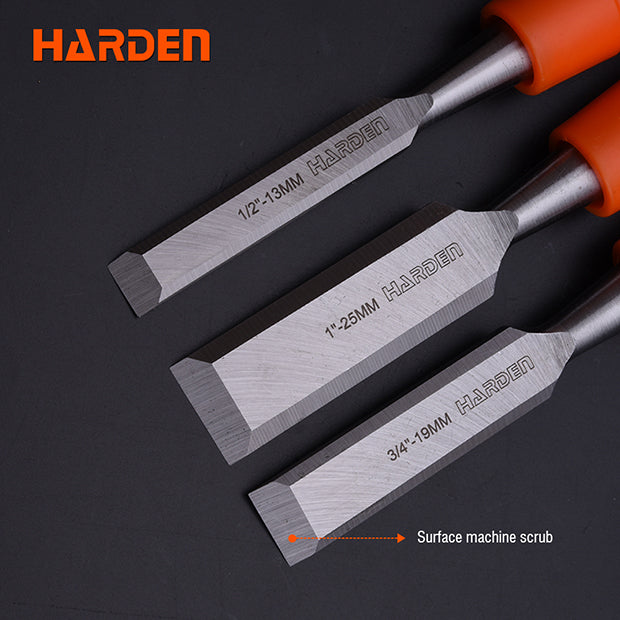HARDEN 3PCE WOOD CHISEL SET ORANGE CIRCULAR HANDLE