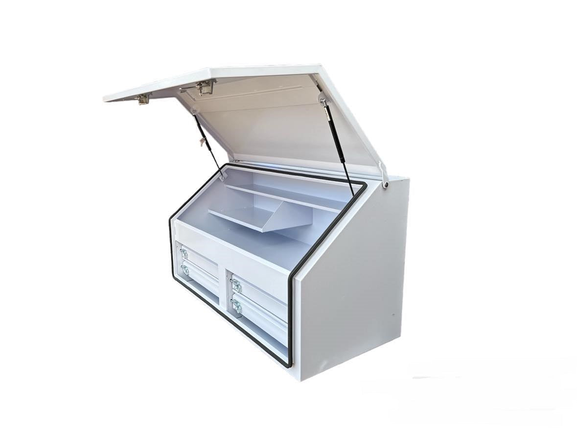 STAFFORD INDUSTRIAL 4 DRAWER 1300MM ANGLED WHITE TOOL BOX FRONT COVER