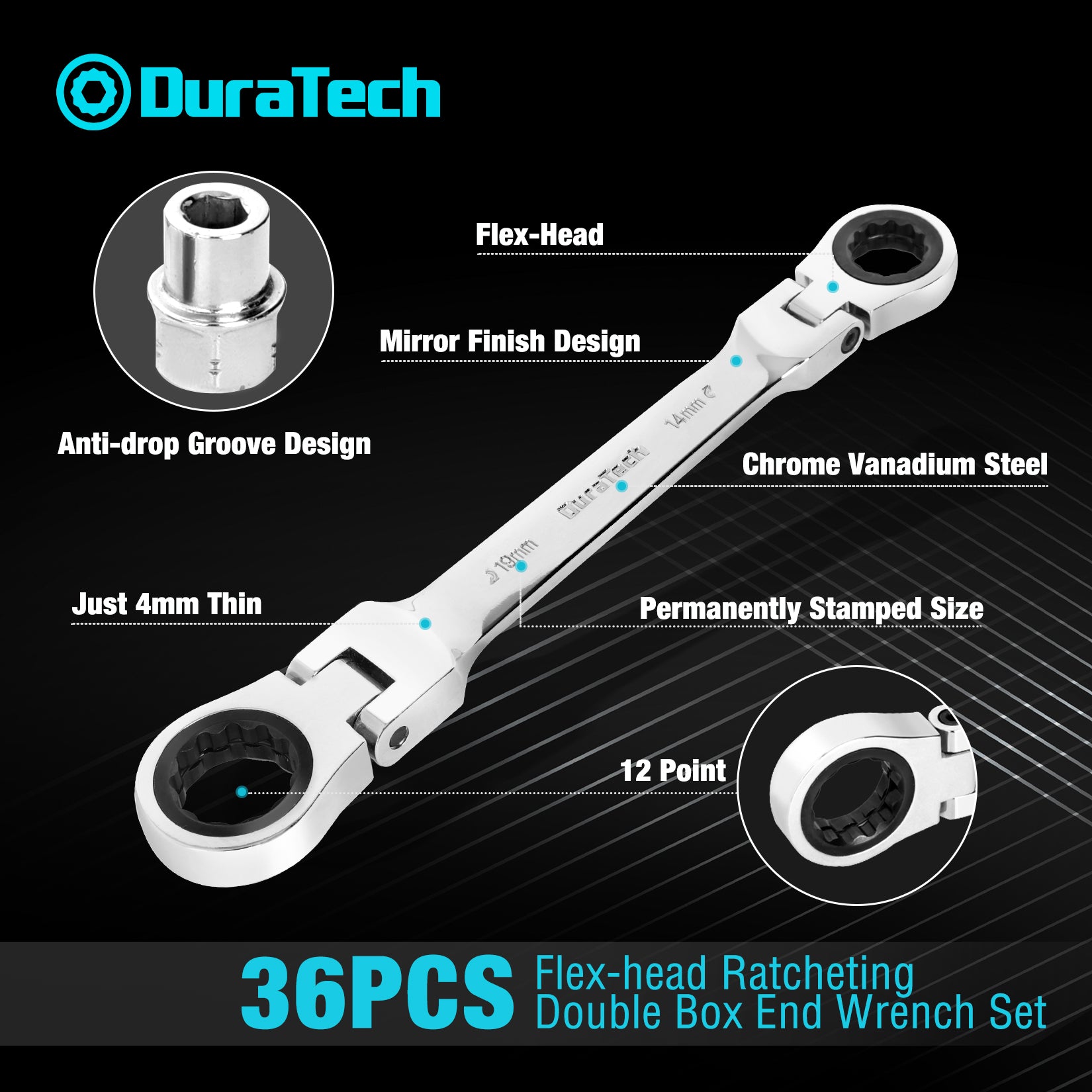 DURATECH 36PC FLEX HEAD RATCHETING DOUBLE BOX END
