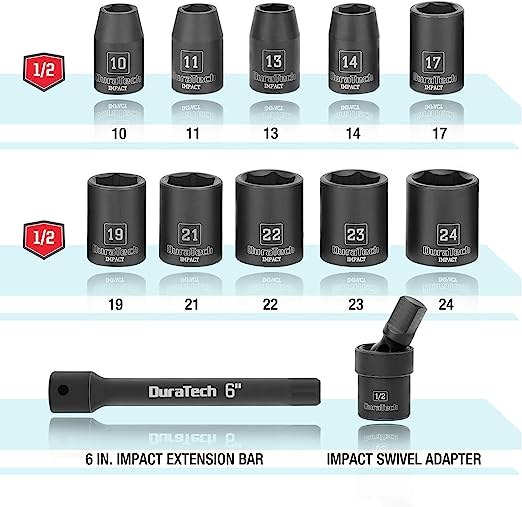 DURATECH 12-Piece 1/2" Drive Metric Impact Sockets Set