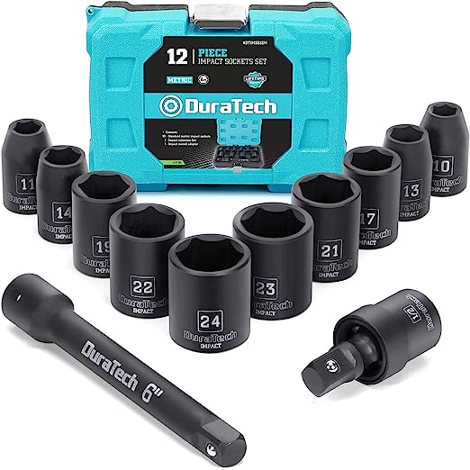 DURATECH 12-Piece 1/2" Drive Metric Impact Sockets Set