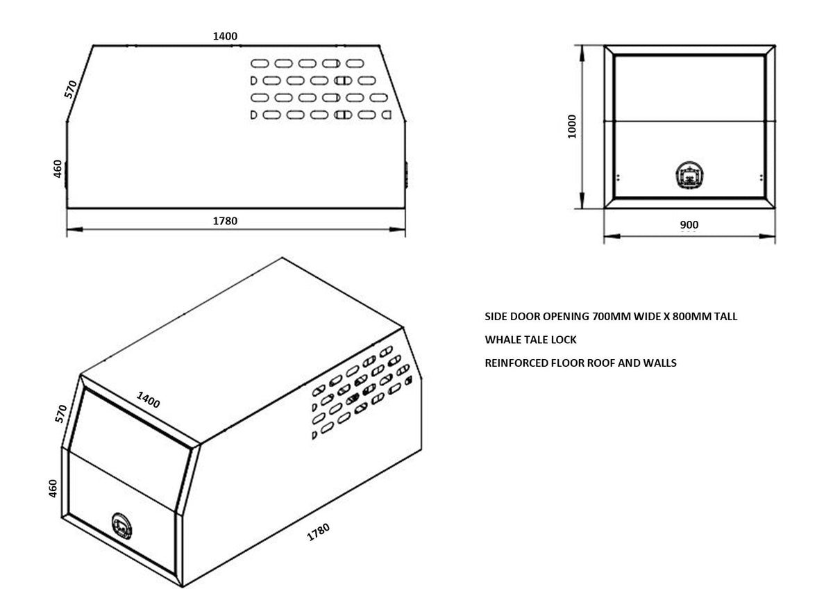 STAFFORD INDUSTRIAL DOGBOX 900MM X 1780MM X 1000MM BLACK