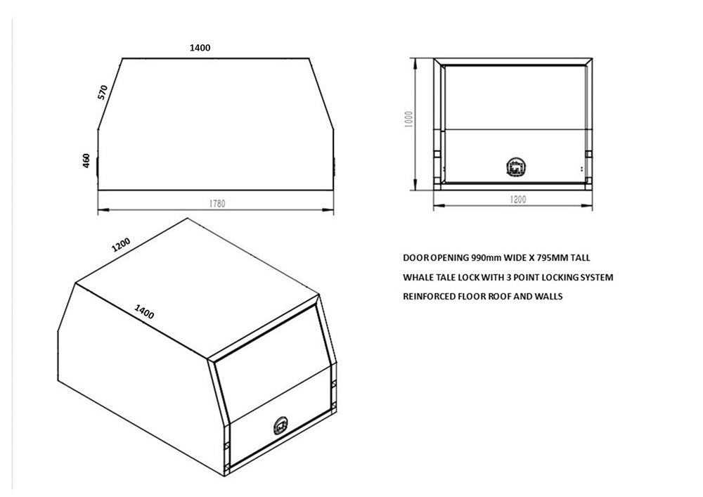 STAFFORD INDUSTRIAL UTE CANOPY 1200MM X 1780MM X 1000MM ALU WHITE 2 DOOR 3MM THICK