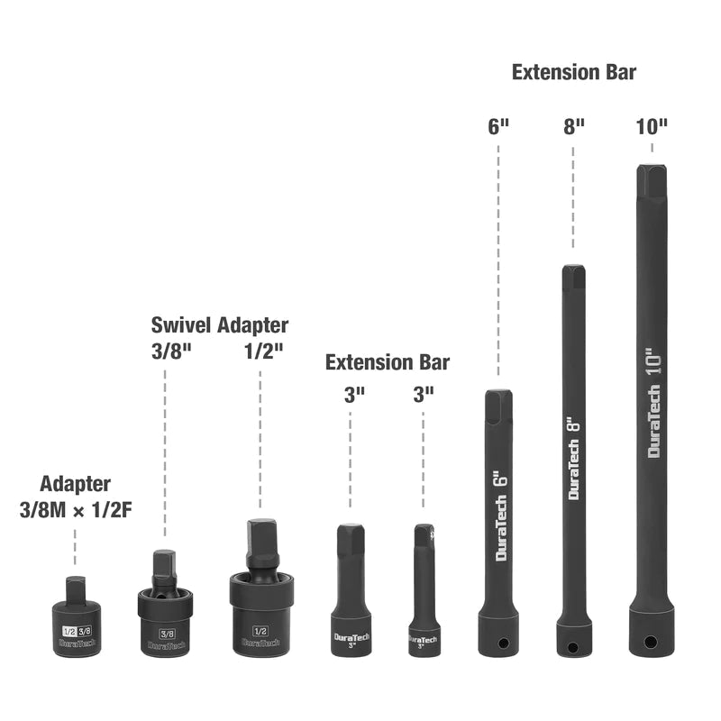 DURATECH 8-Piece 1/2" & 3/8" Impact Socket Accessories Set DTIMSA008