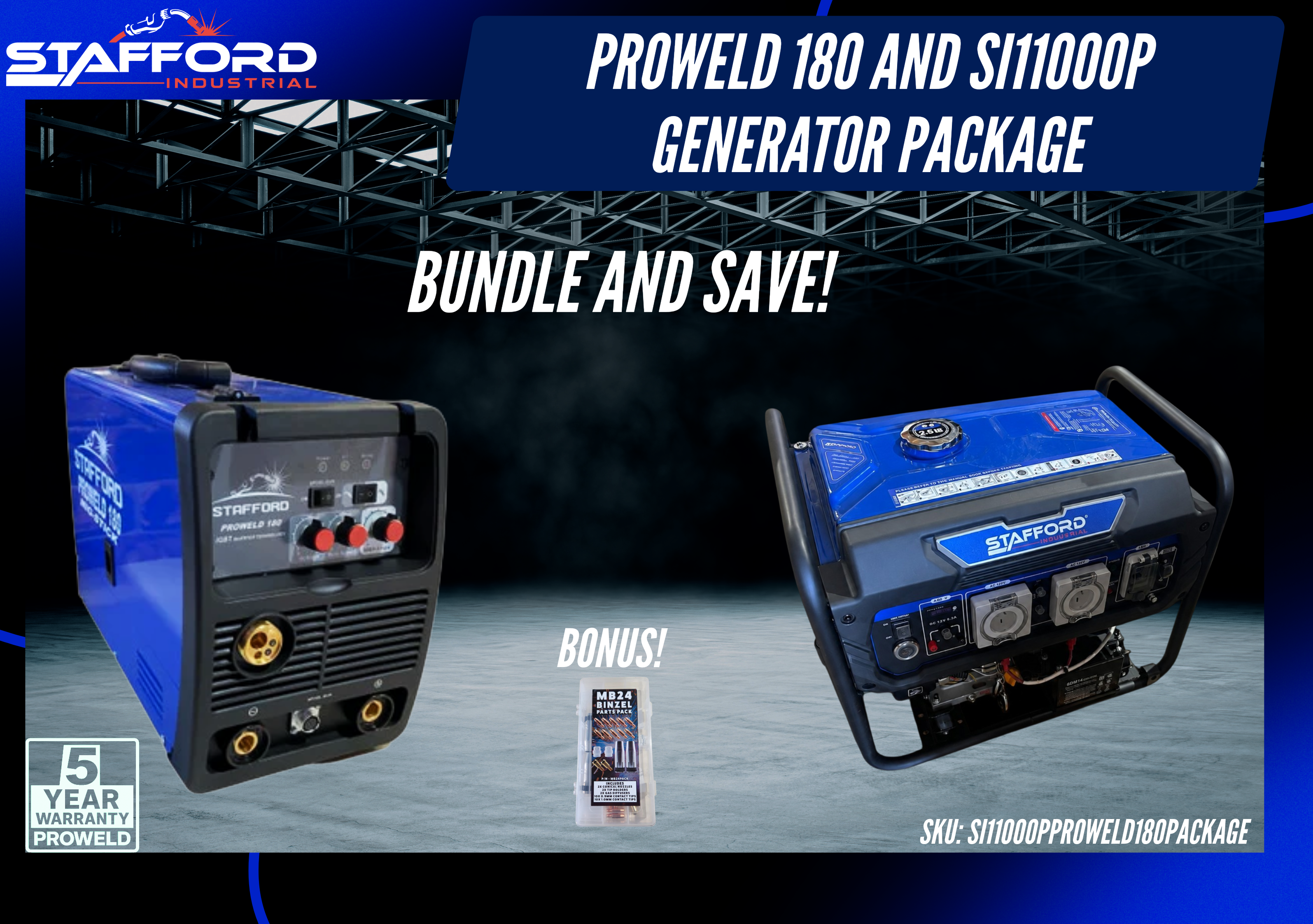 PROWELD 180 AND SI11000P GENERATOR PACKAGE BONUS MB24 PARTS PACK