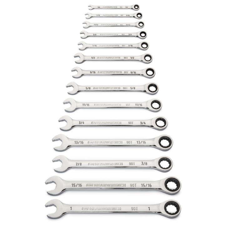 14 PC. 90-TOOTH 12 POINT SAE COMBINATION RATCHETING WRENCH SET
