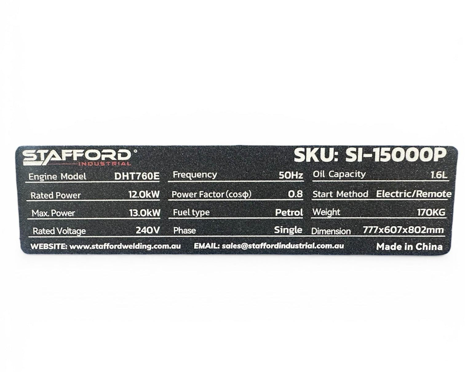 STAFFORD INDUSTRIAL 15KVA PETROL GENERATOR 2 X 15AMP 1 X 32AMP PURE SINE WAVE REMOTE START