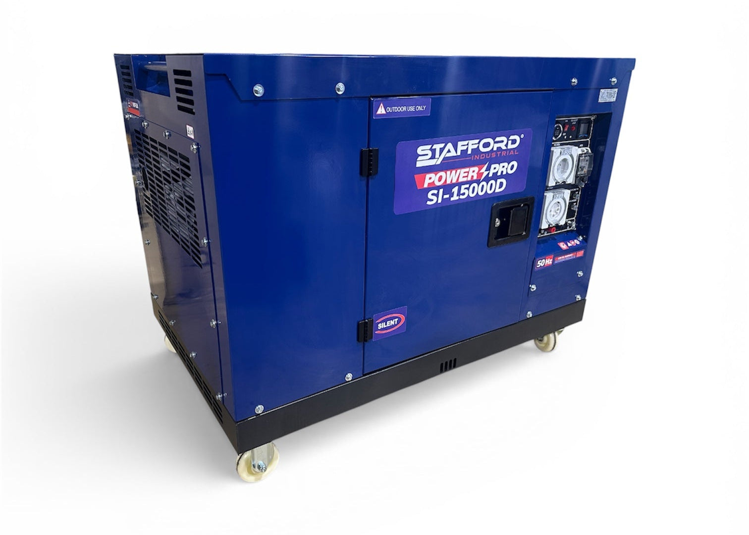 STAFFORD INDUSTRIAL 15KVA GENERATOR DIESEL SILENT PURE SINE WAVE 2 X 15AMP + 1 X 32AMP