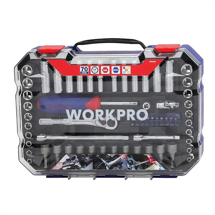 WORKPRO 70PC 1/4" DR. 6 POINT SOCKET SET
