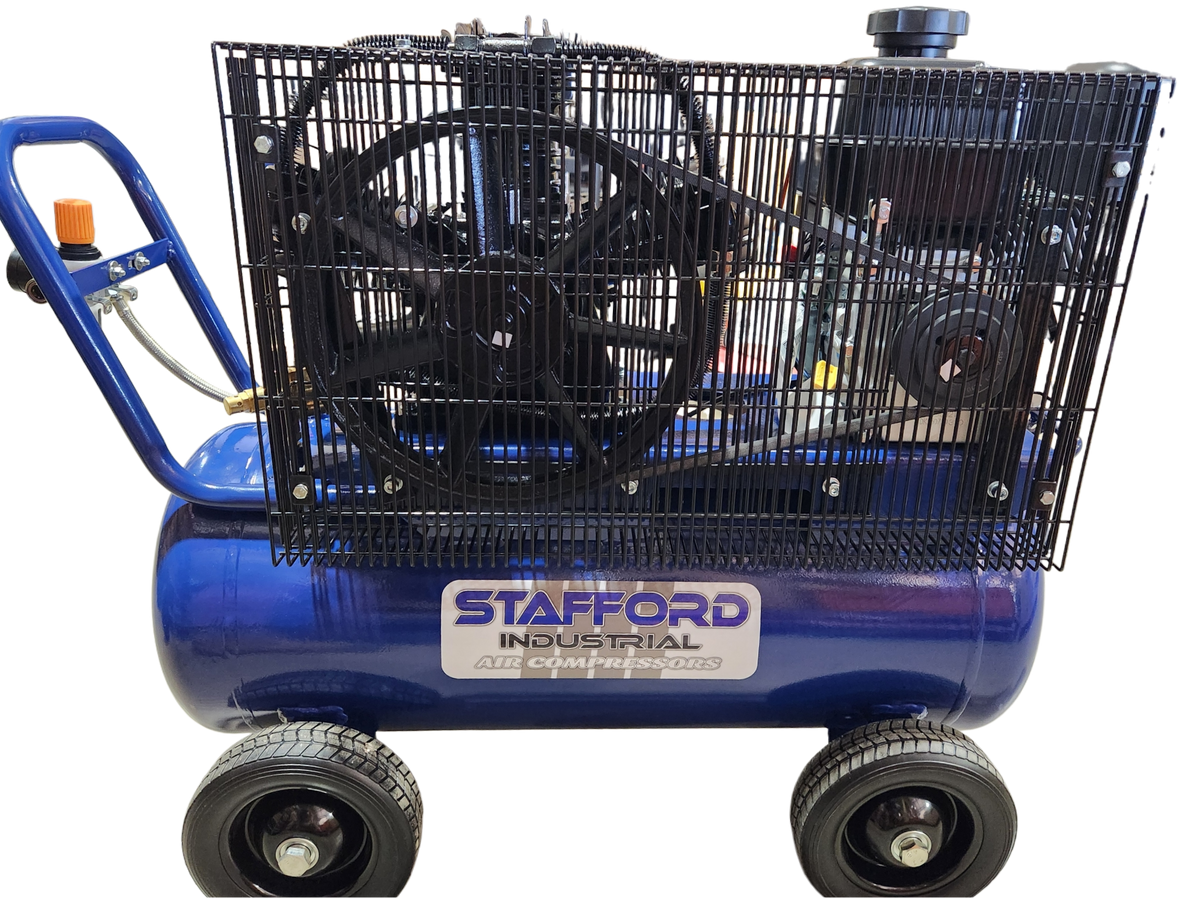 STAFFORD AIR COMPRESSOR 18CFM 70LT TANK PETROL KOHLER MOTOR