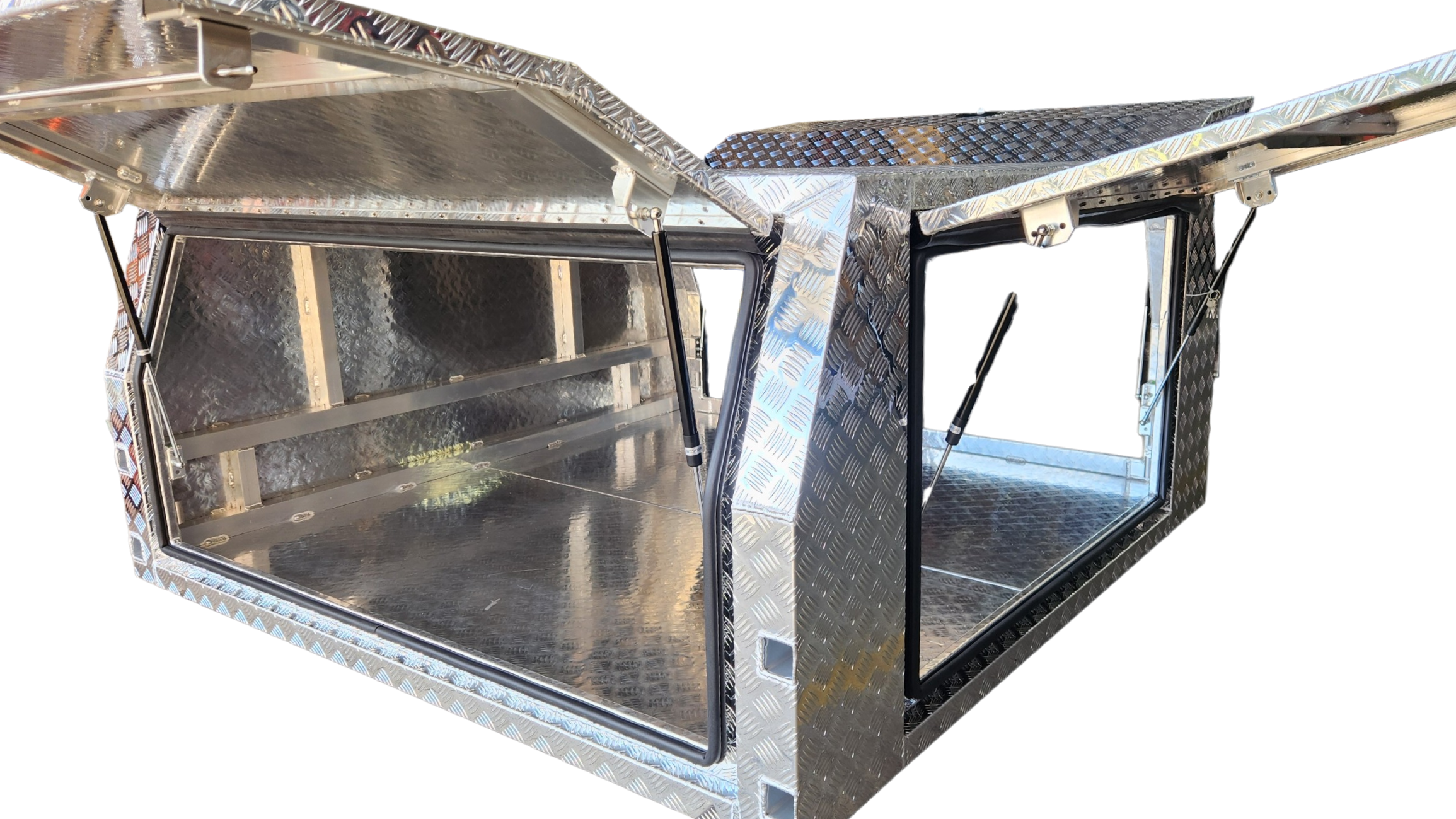 STAFFORD INDUSTRIAL UTE CANOPY 1800MM X 1780MM X 860MM ALU CHECKER PLATE 3 DOOR