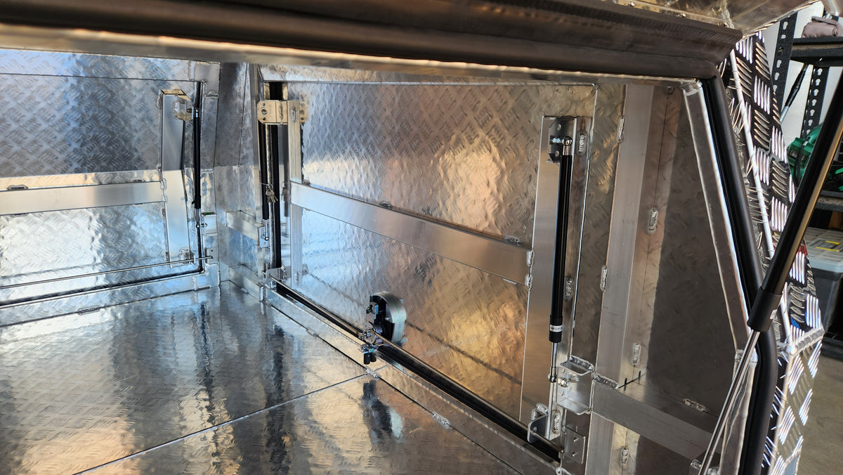 STAFFORD INDUSTRIAL UTE CANOPY 1800MM X 1780MM X 860MM ALU CHECKER PLATE 3 DOOR