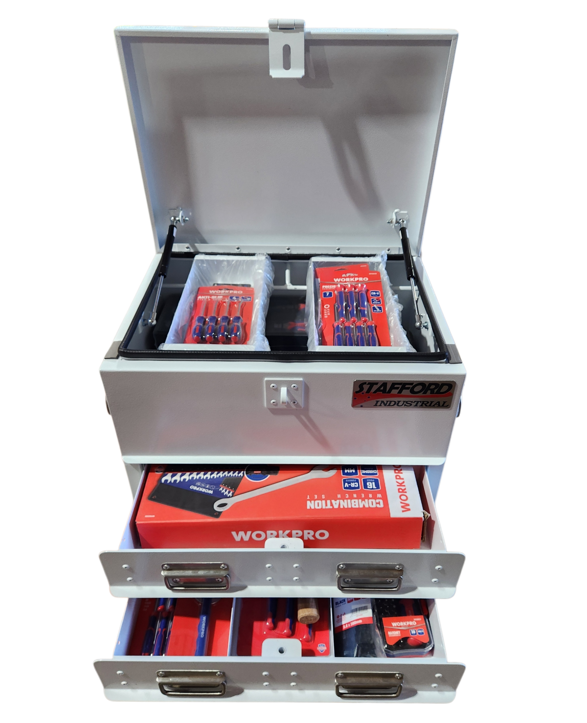 WORKPRO 290PCE TOOLKIT WITH 550MM 2DR WHITE TOOL BOX