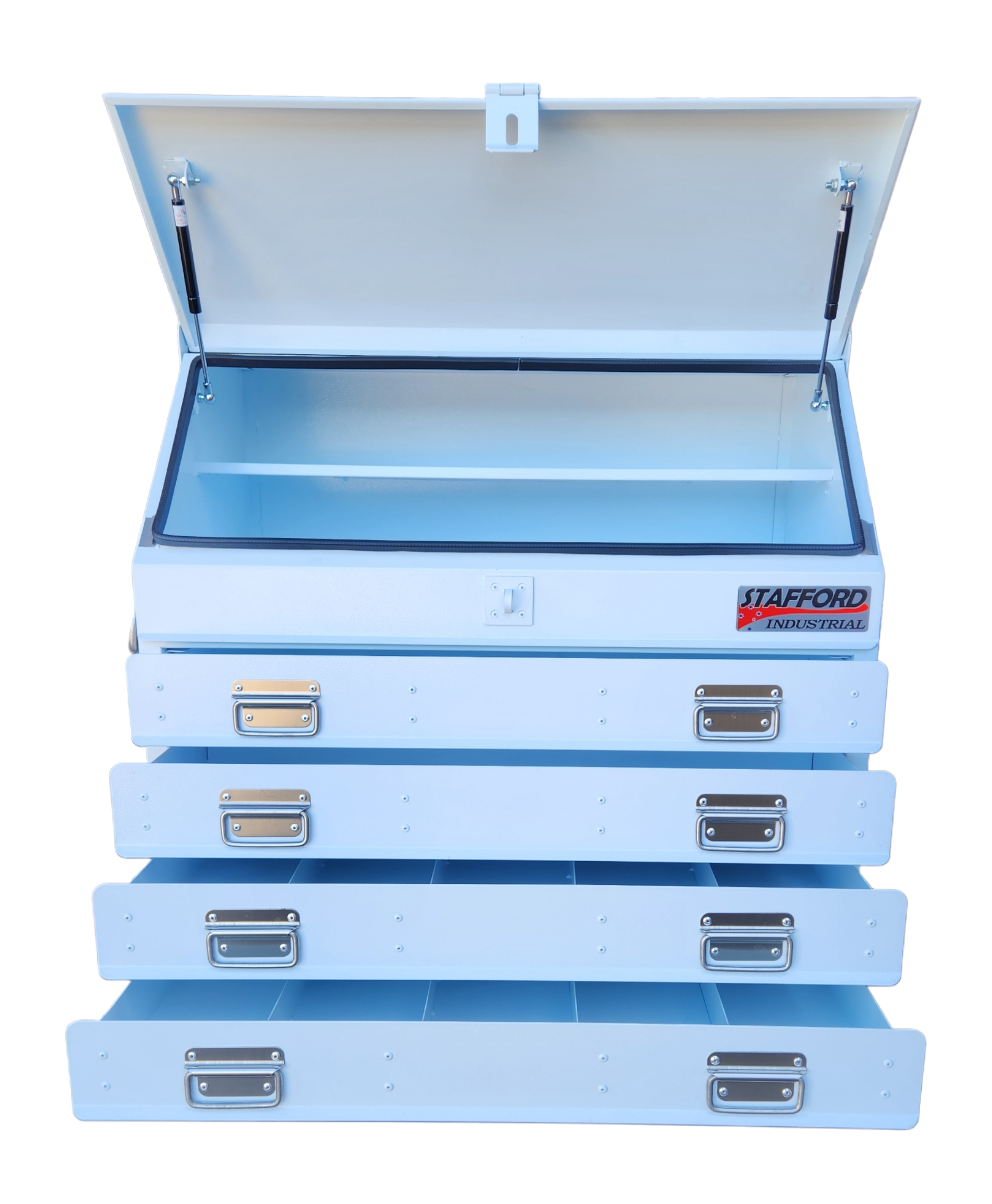STAFFORD INDUSTRIAL TC880 SERIES 4 DRAWER TRUCK BOX WHITE ANGLED
