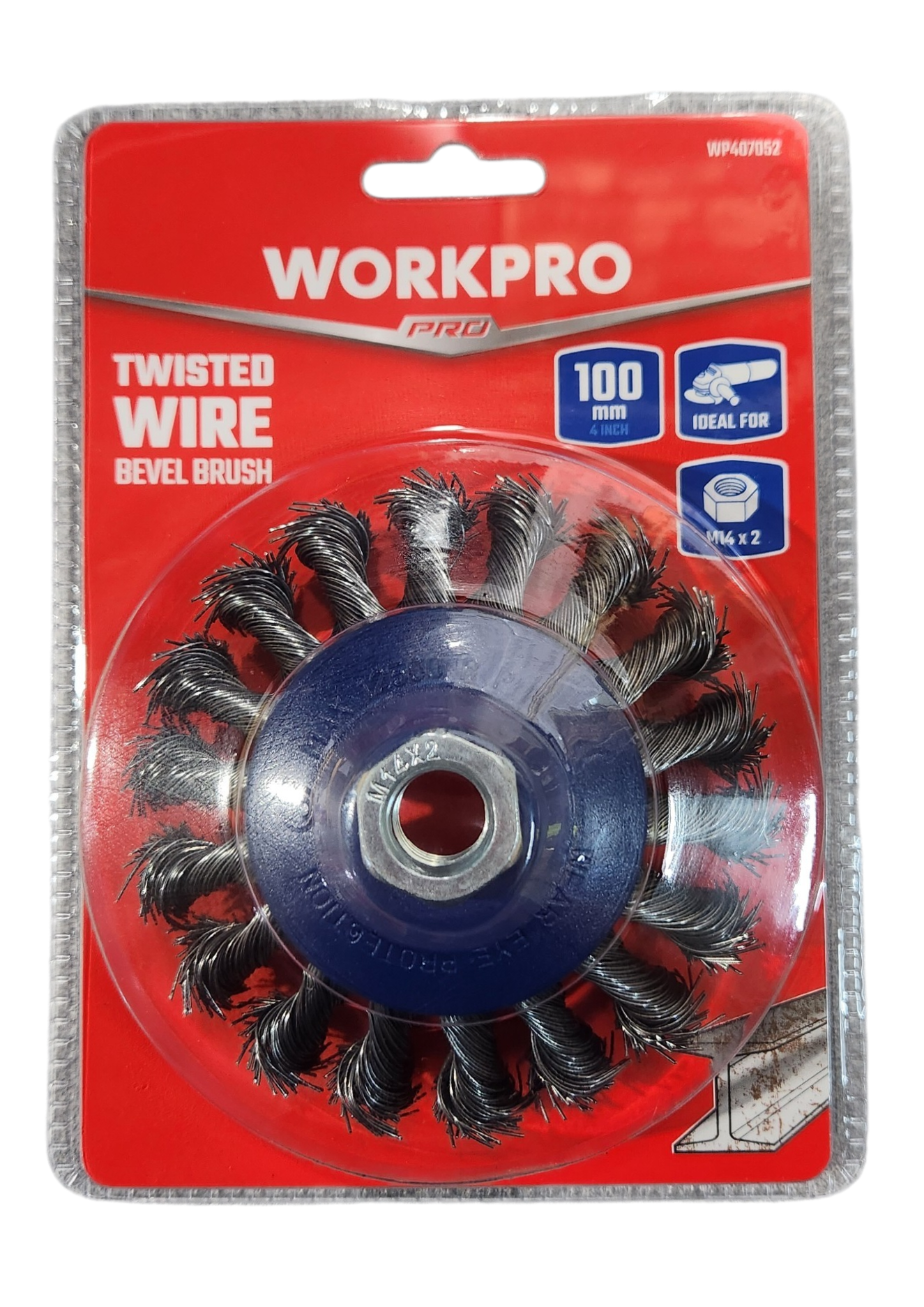 WORKPRO Twisted Wire Bevel Brush - 100mm With Nut M14X2