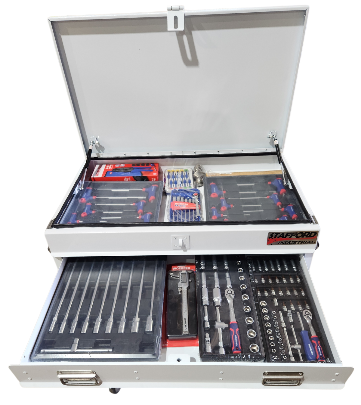STAFFORD INDUSTRIAL WORKPRO ROLLER CABINET 300PCE TOOLKIT WHITE