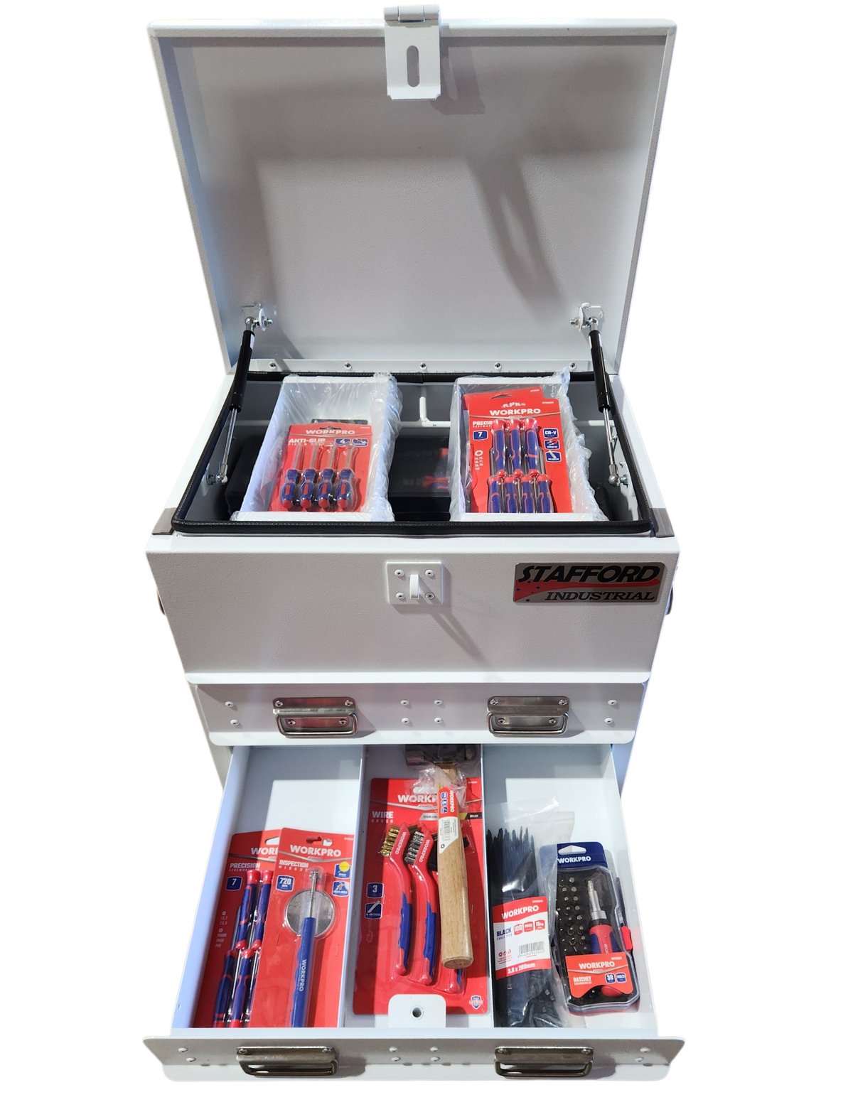 WORKPRO 290PCE TOOLKIT WITH 550MM 2DR WHITE TOOL BOX