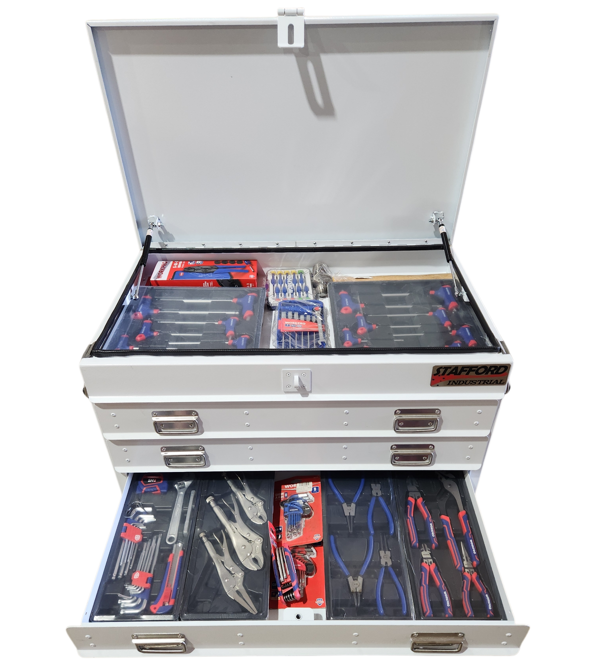 STAFFORD INDUSTRIAL WORKPRO ROLLER CABINET 300PCE TOOLKIT WHITE