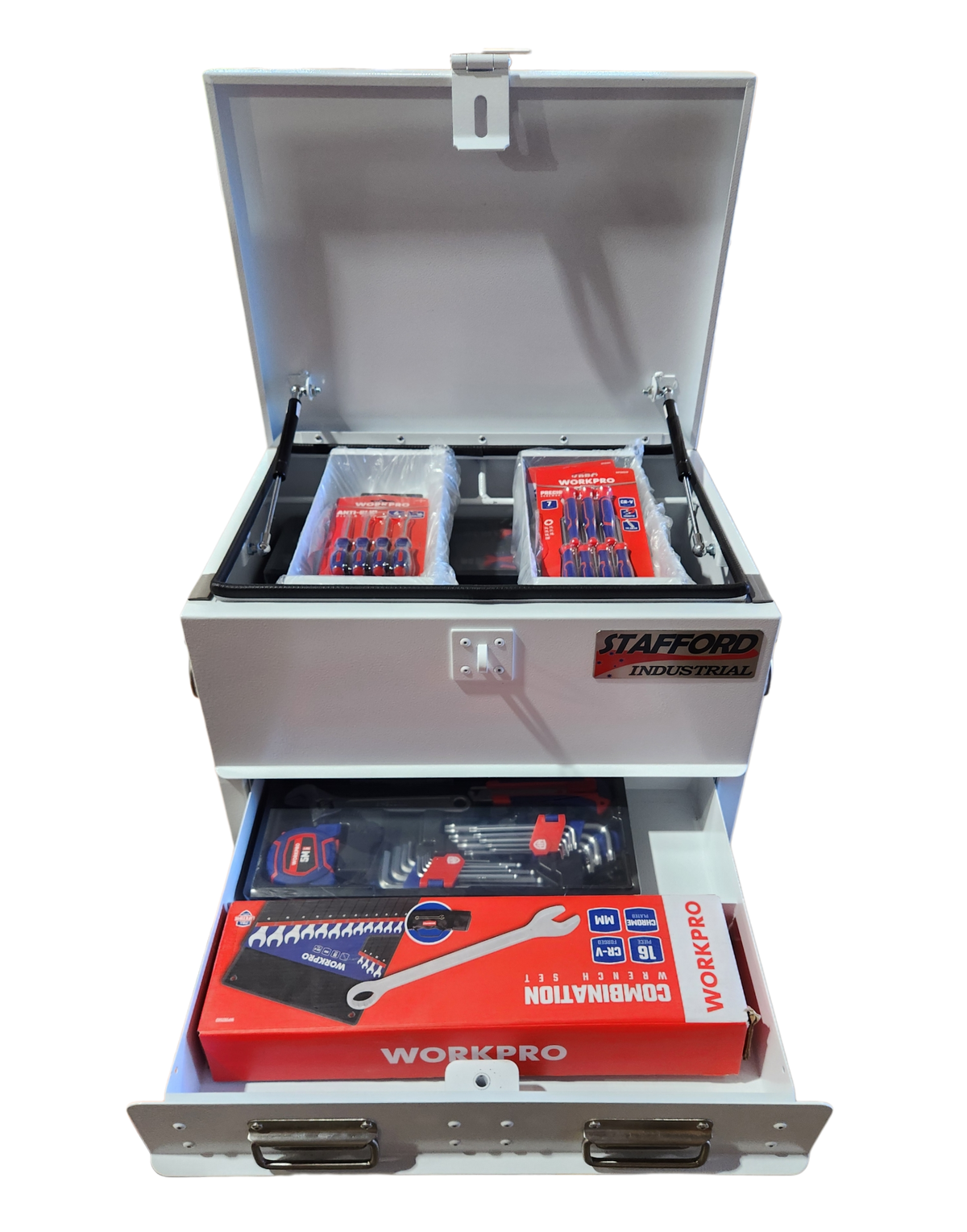 WORKPRO 290PCE TOOLKIT WITH 550MM 2DR WHITE TOOL BOX