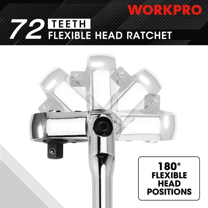 WORKPRO 1/2" DR FLEX HEAD RATCHET HANDLE