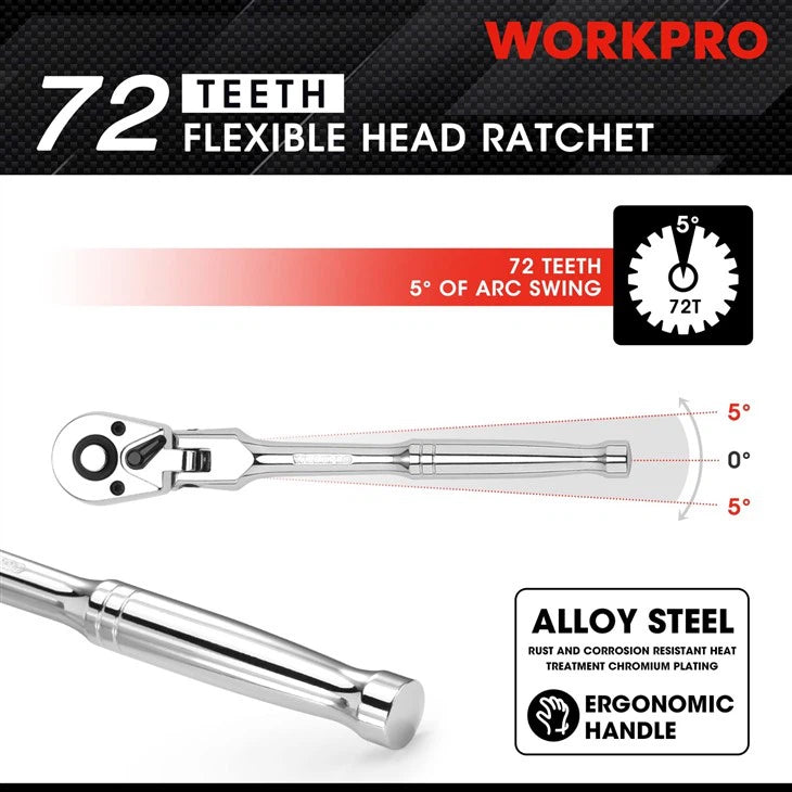 WORKPRO 1/4" DR FLEX HEAD RATCHET