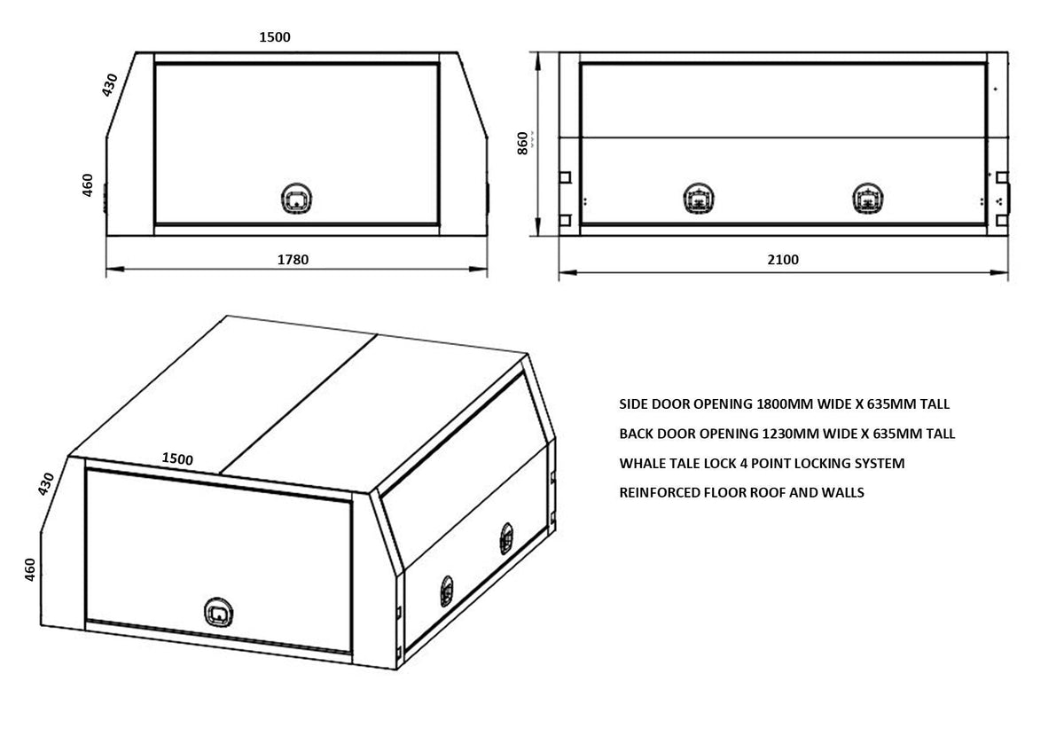 STAFFORD INDUSTRIAL UTE CANOPY 2100MM X 1780MM X 860MM ALU WHITE 3 DOOR 3MM