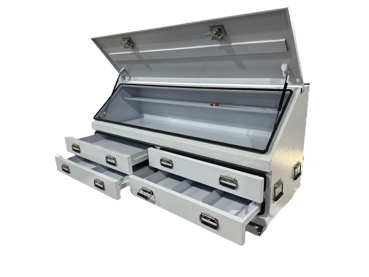 STAFFORD INDUSTRIAL 4 DRAWER 1770MM WHITE ANGLED TOOL BOX