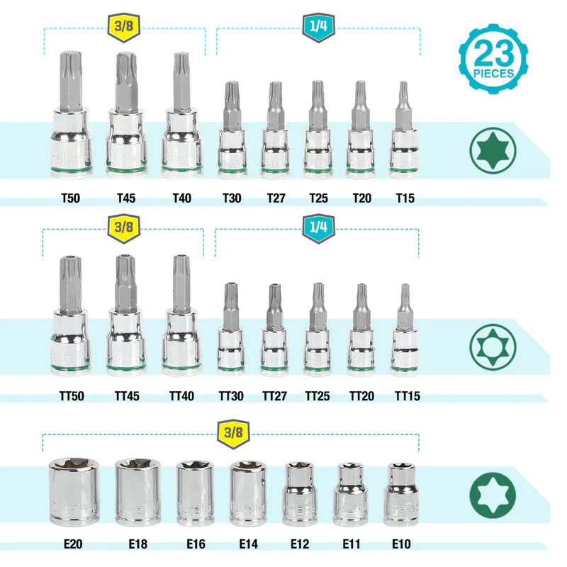 DURATECH 23-Piece Internal & External Star Bit Socket Set DTMTBSS23