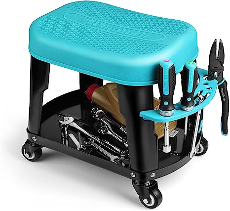 DURATECH rolling creeper stool with toll tray storage