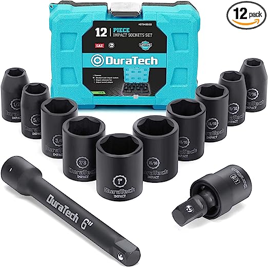 DURATECH 12-Piece 1/2" Drive SAE Impact Sockets Set