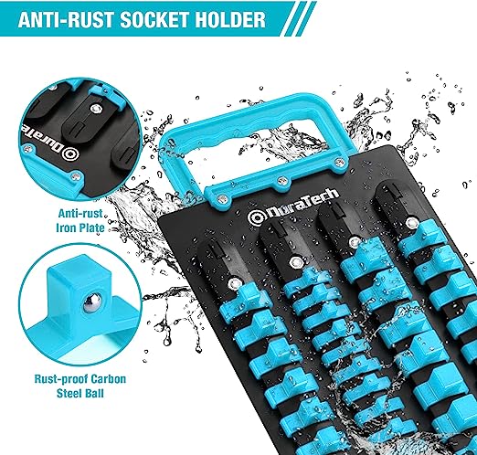 DURATECH 48-pieces Portable socket organizer tray blue