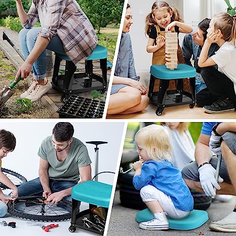 DURATECH rolling creeper stool with toll tray storage