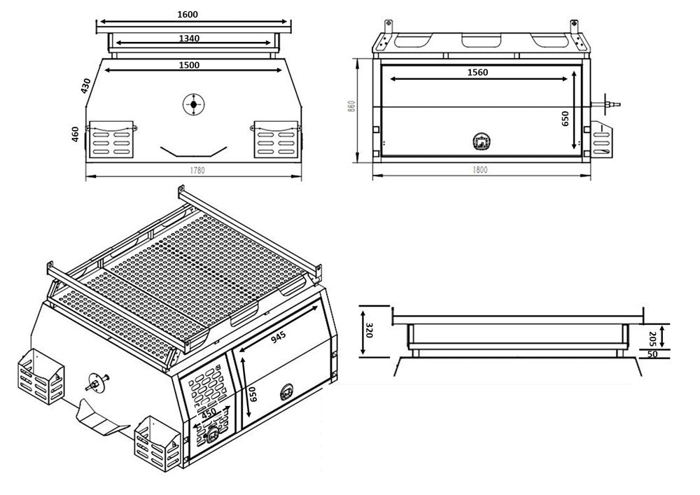 STAFFORD UTE MAXI CANOPY BLACK 1800X1780X860MM
