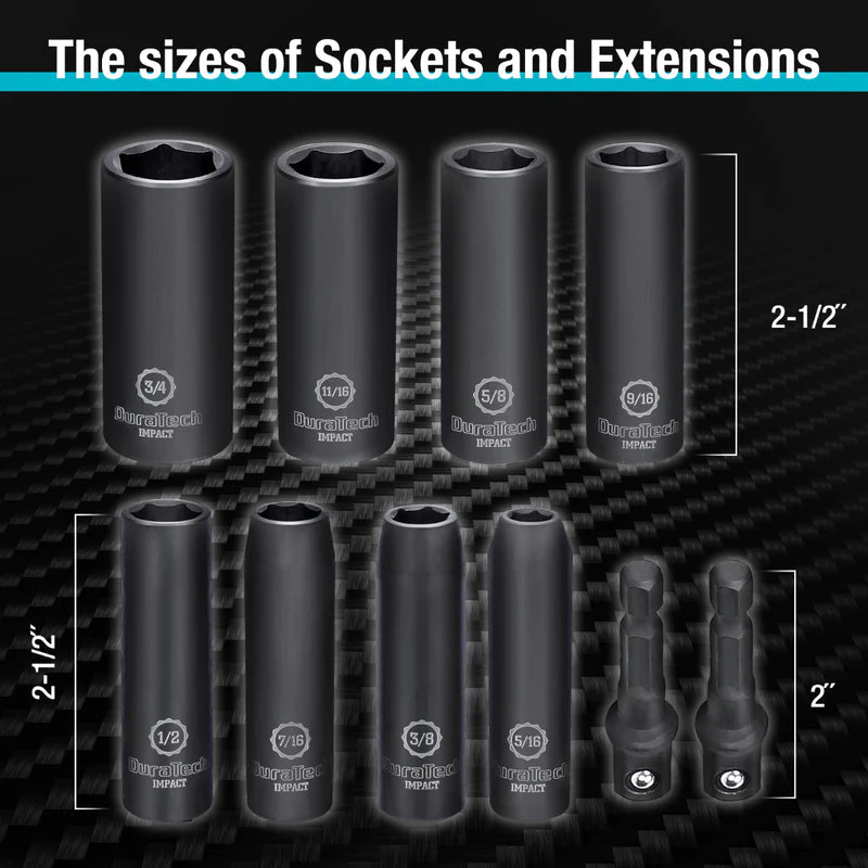 DURATECH 10-Piece3/8" Drive SAE Impact Sockets Set