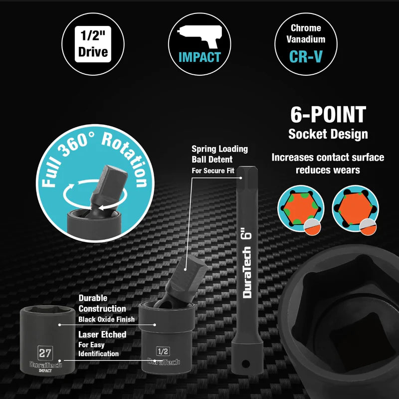 DURATECH 20-Piece 1/2" Drive SAE Impact Sockets Set