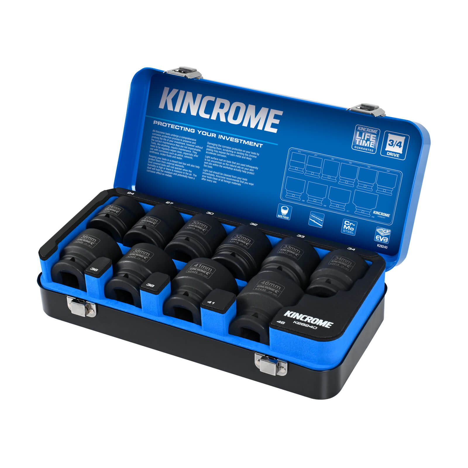 IMPACT SKT SET 3/4" DR 10P MET