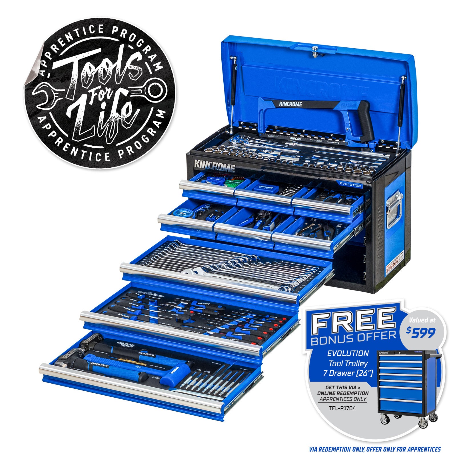 EVOLUTION CHEST TOOL KIT 222 PIECE 9 DRAWER (26”)