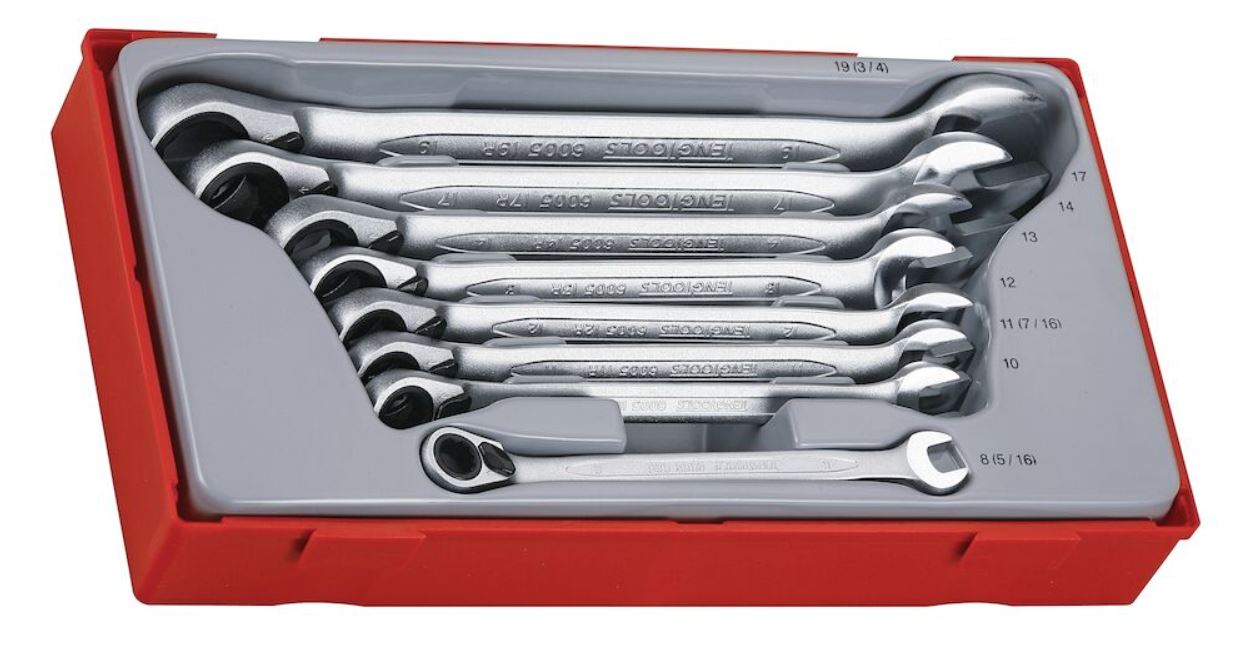TENG 8PCE REVERSIBLE RATCHET COMBINATION SPANNER SET 8-19MM - TC-TRAY