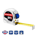 WORKPRO 8M (26FT) X 25MM CHROME TAPE MEASURE