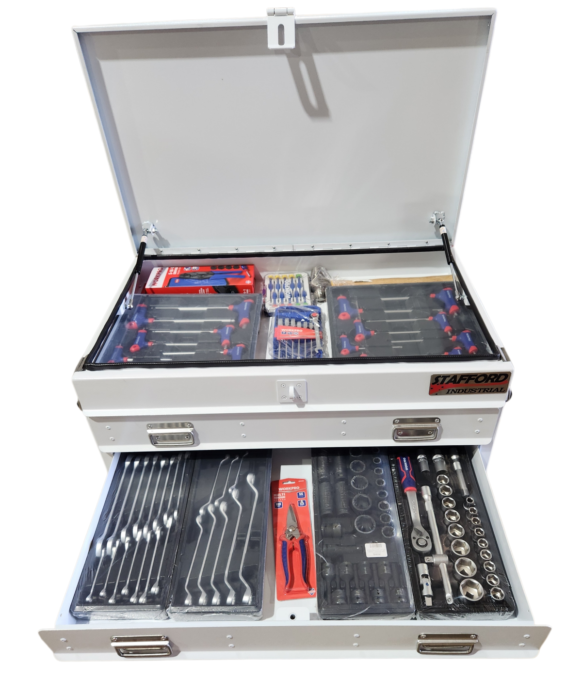 STAFFORD INDUSTRIAL WORKPRO ROLLER CABINET 300PCE TOOLKIT WHITE