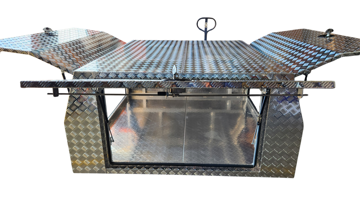 STAFFORD INDUSTRIAL UTE CANOPY 1800MM X 1780MM X 860MM ALU CHECKER PLATE 3 DOOR