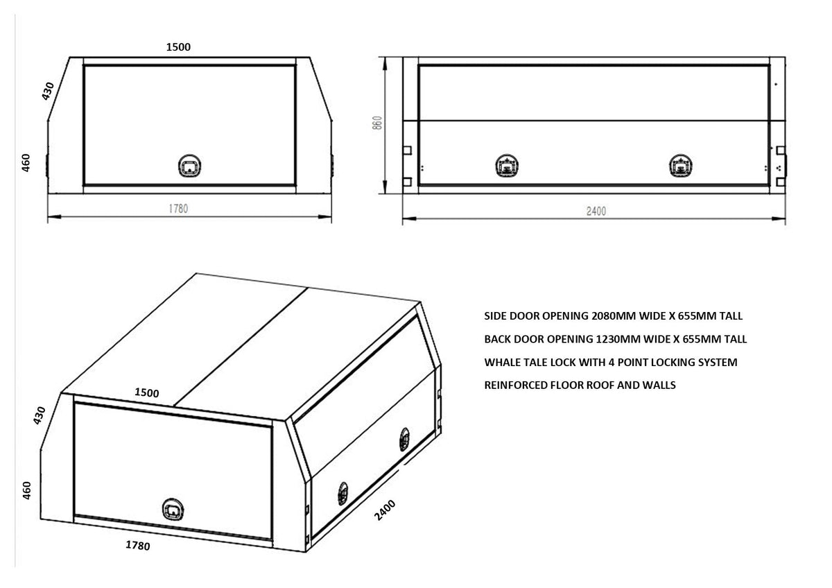 STAFFORD INDUSTRIAL CANOPY 2400X860X1780 CHECKER PLATE 3MM 3 DOORS